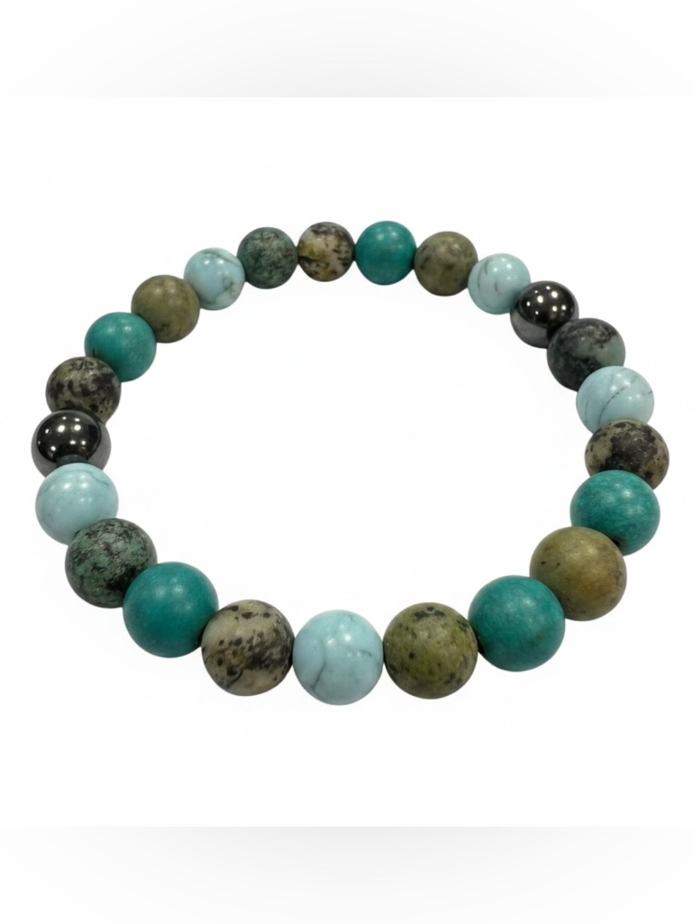 Genuine African Turquoise and Hematite Stretch Bracelet Protection Clarity